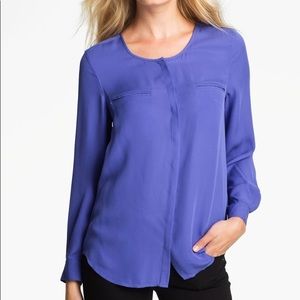 Joie Osana Blue Hidden Placket 100% Silk Blouse